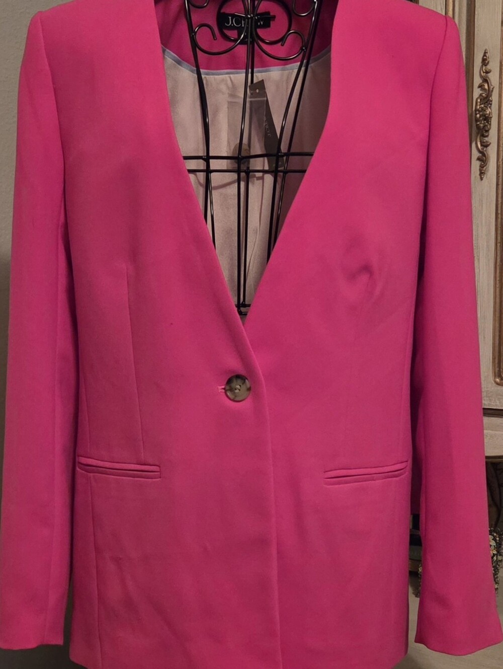 NWT J.Crew Size 4 Vivid Pink Alfie Collarless Crepe Blazer (See Matching Pants)
